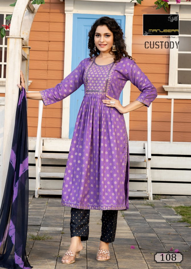 Custody By Manjeera Naira Cut Kurti With Bottom Dupatta Catalog
